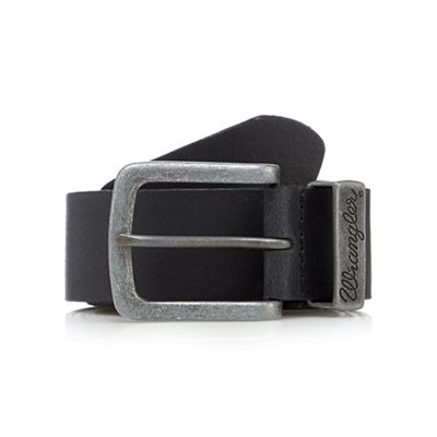 Big and tall black leather metal keeper belt